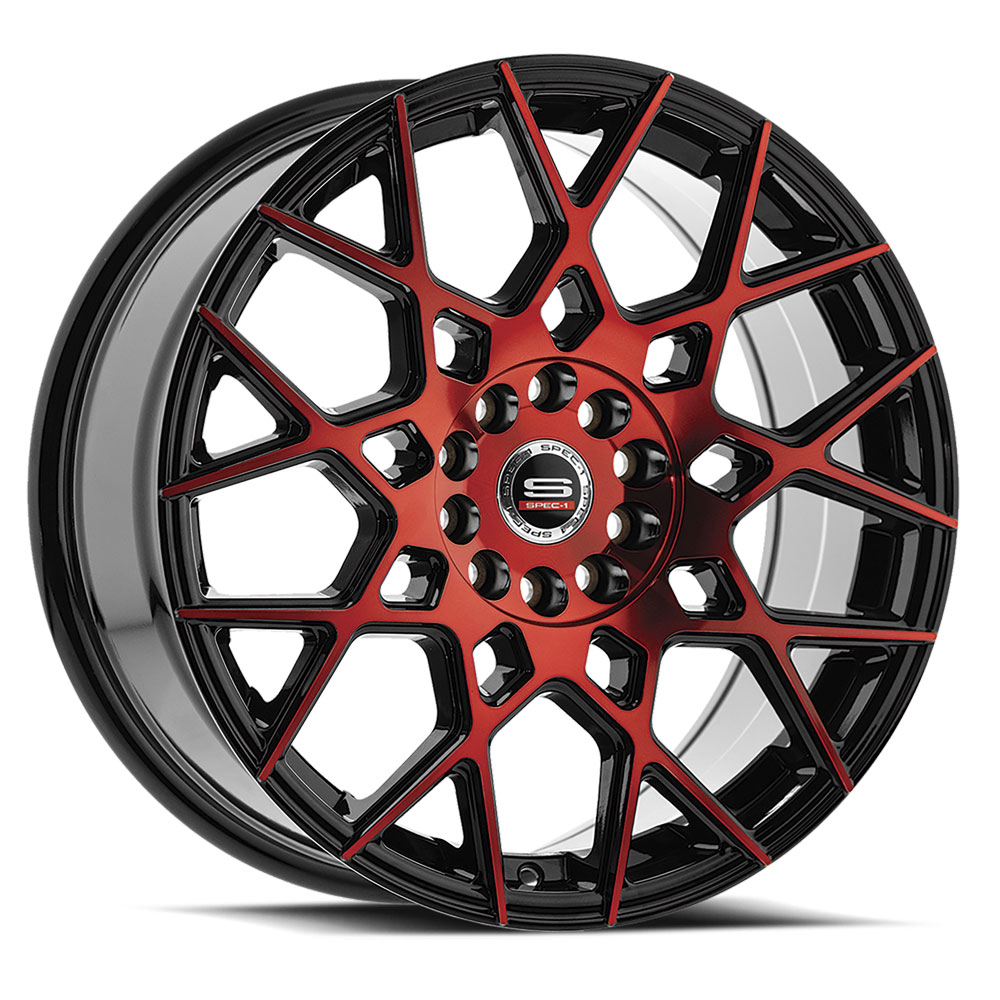 Spec-1 Sp-52 Gloss Black & Red Machined 20x8.5 (+38) 5x114.3