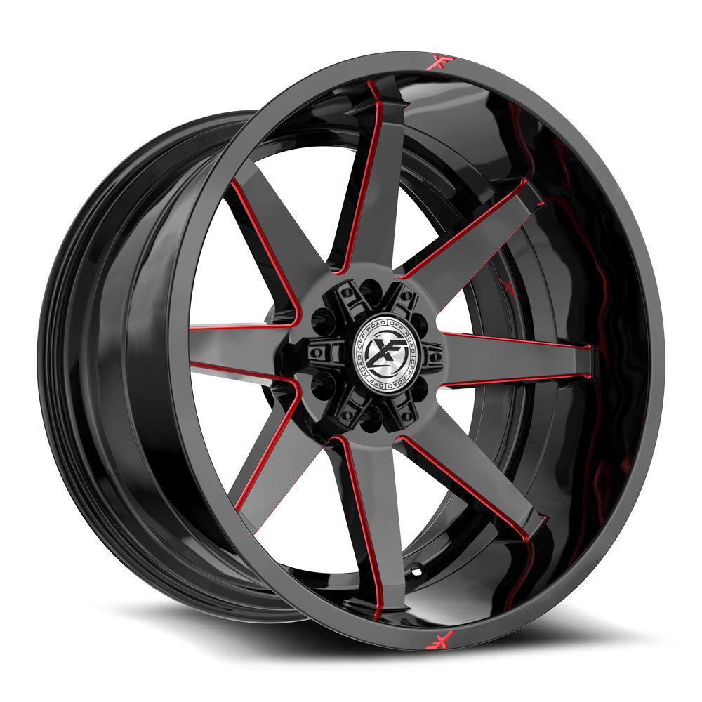 XF Off-Road XF-236 Gloss Black & Red Milled 20x10 (+-12)5x127