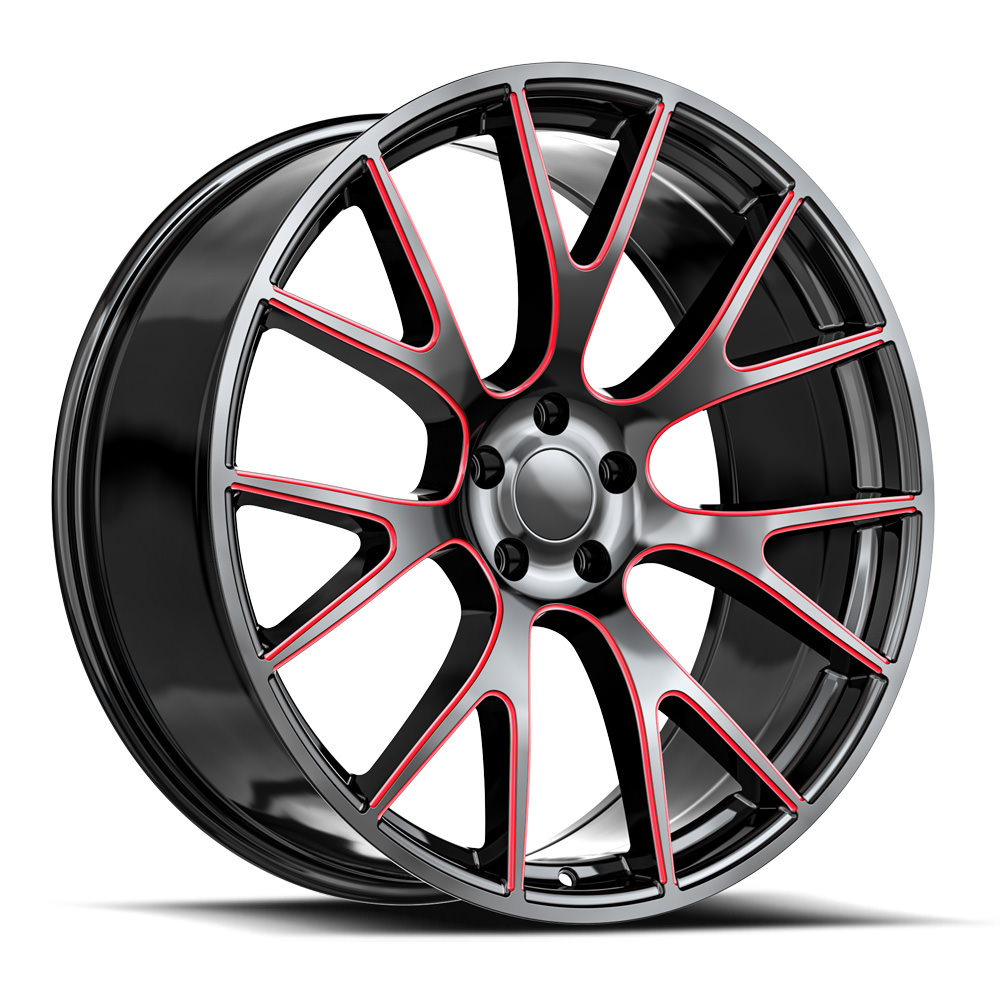 O.E. Revolution HC-1 Gloss Black & Red Milled 24x10 (+20)6X139.7