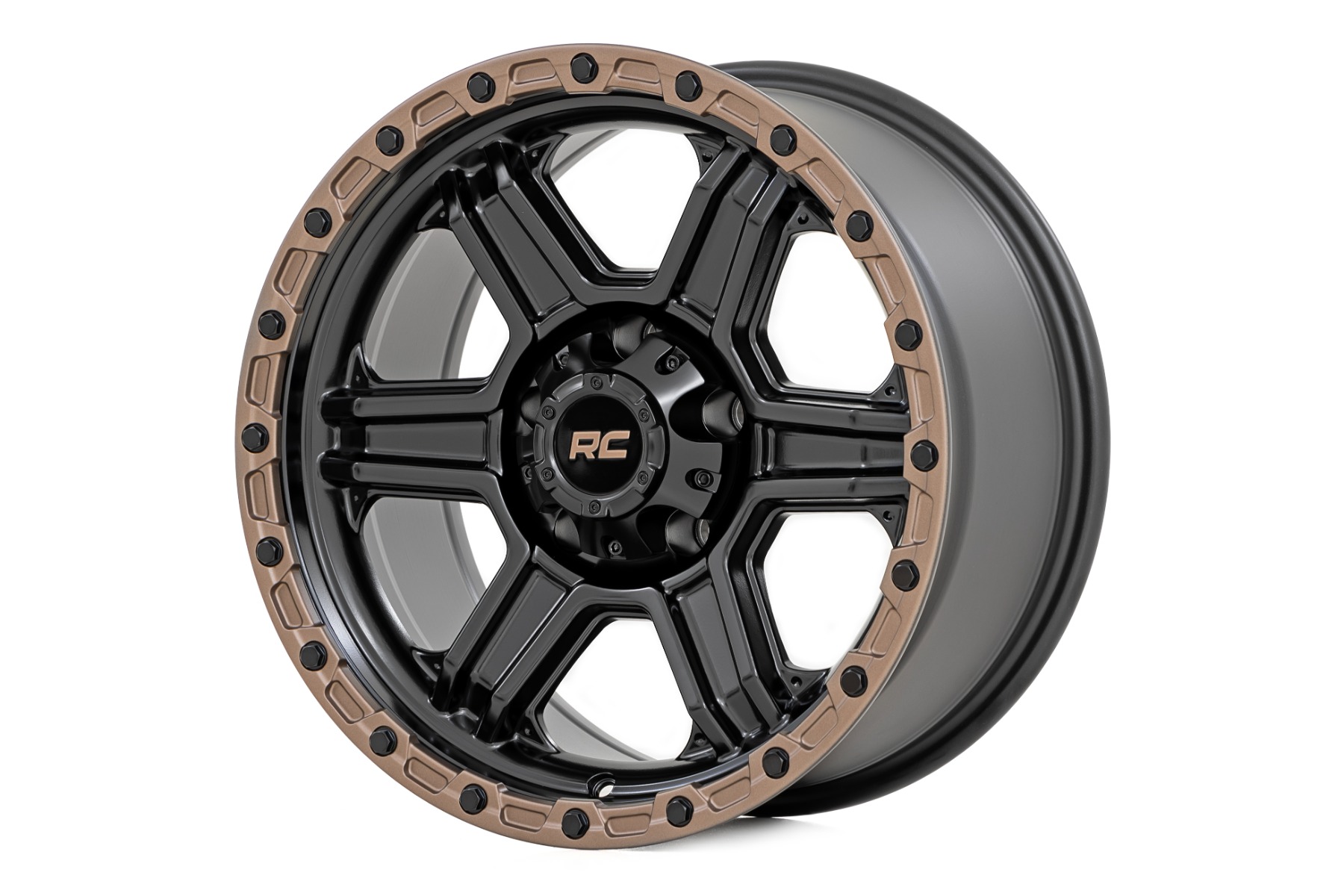Rough Country 79 Series Wheel | One-Piece | Semi Gloss Black w/Bronze Ring | 18x9 | 5x5 | -12mm